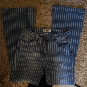 Stylish Blue and White Striped Women's Flare Jeans